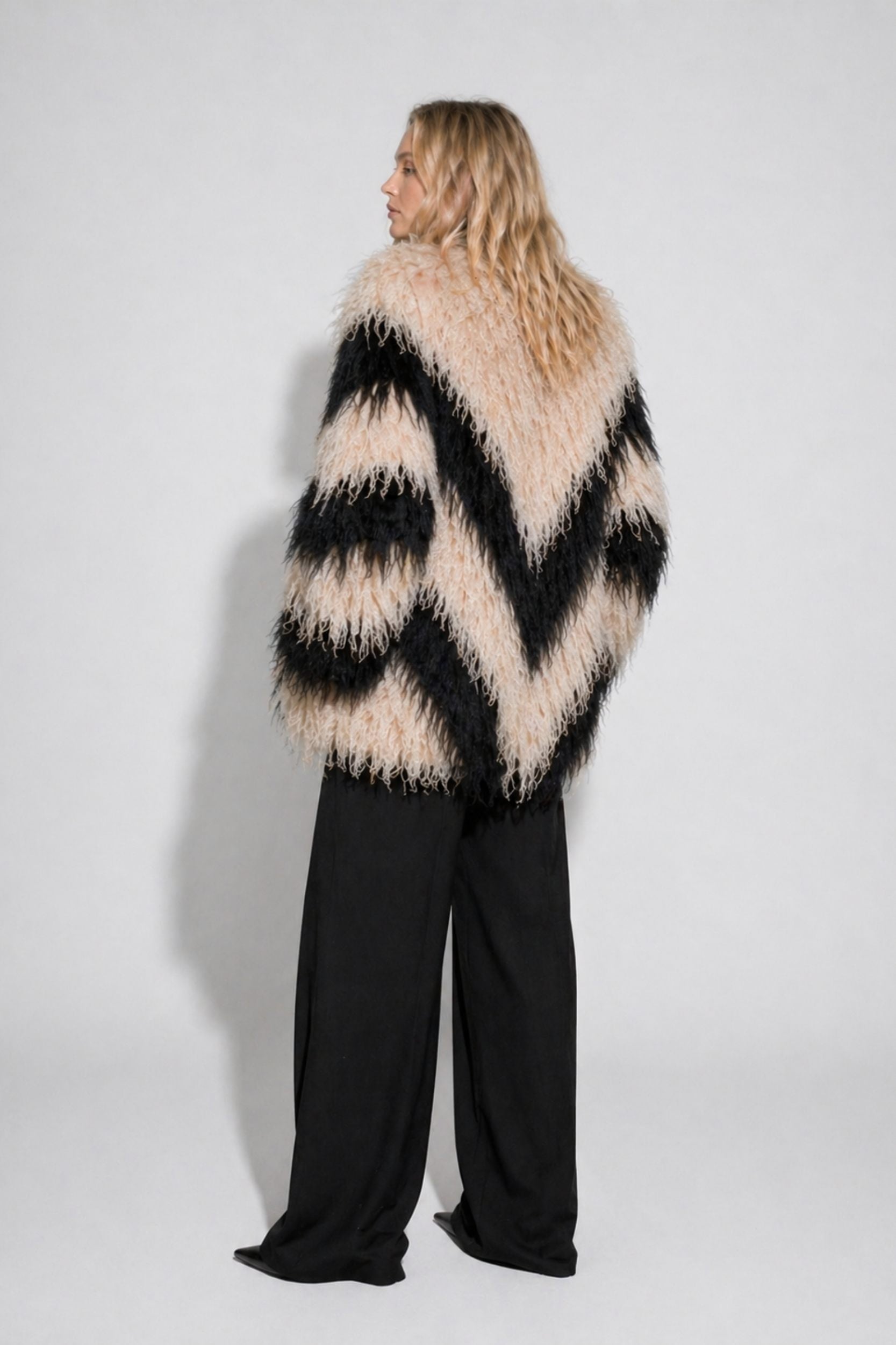 Statement Mongolian lambswool fur jacket with pattern for women by FRYA Studios