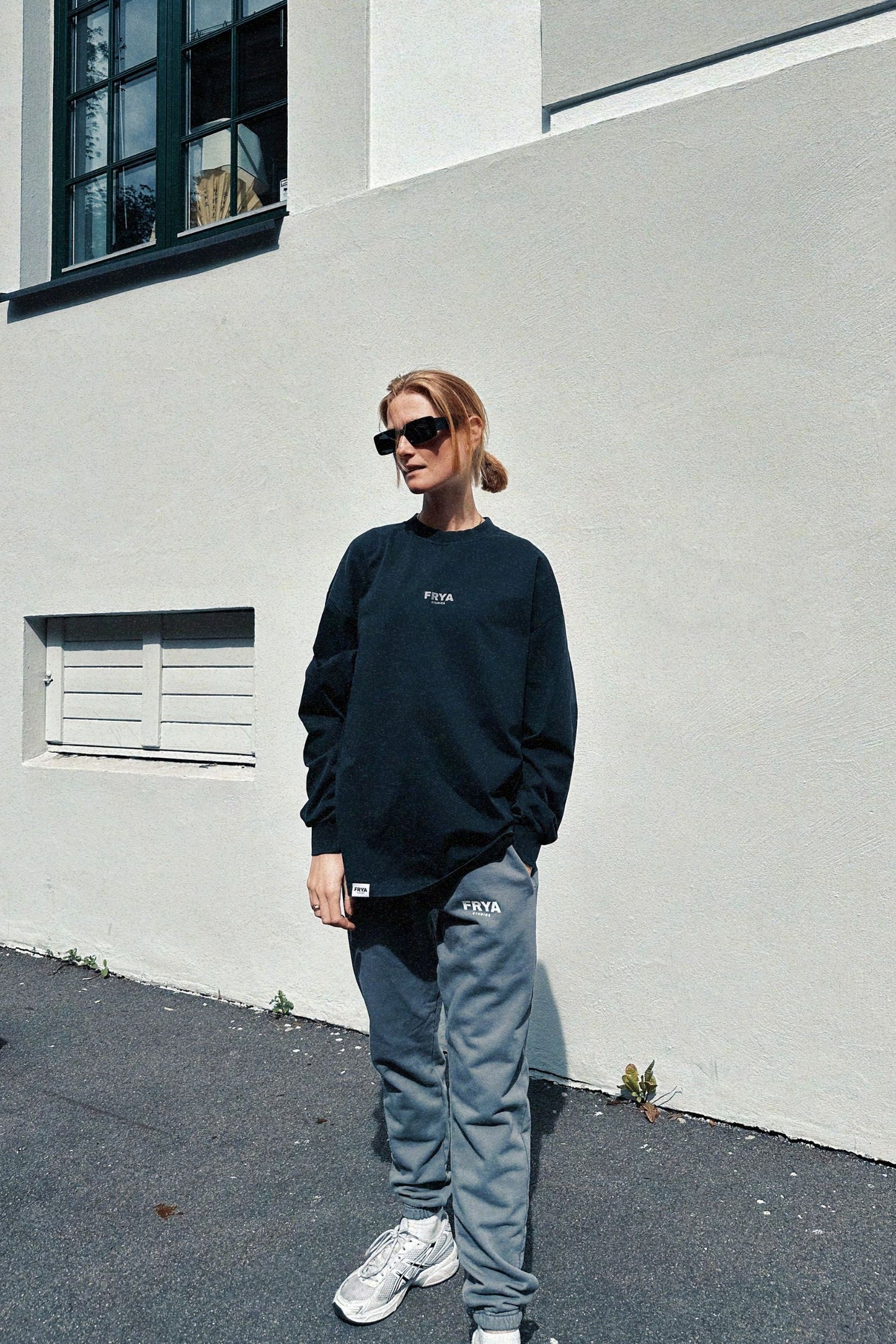 Grey organic cotton sweatshirt and sweatpants off duty model unisex by FRYA Studios