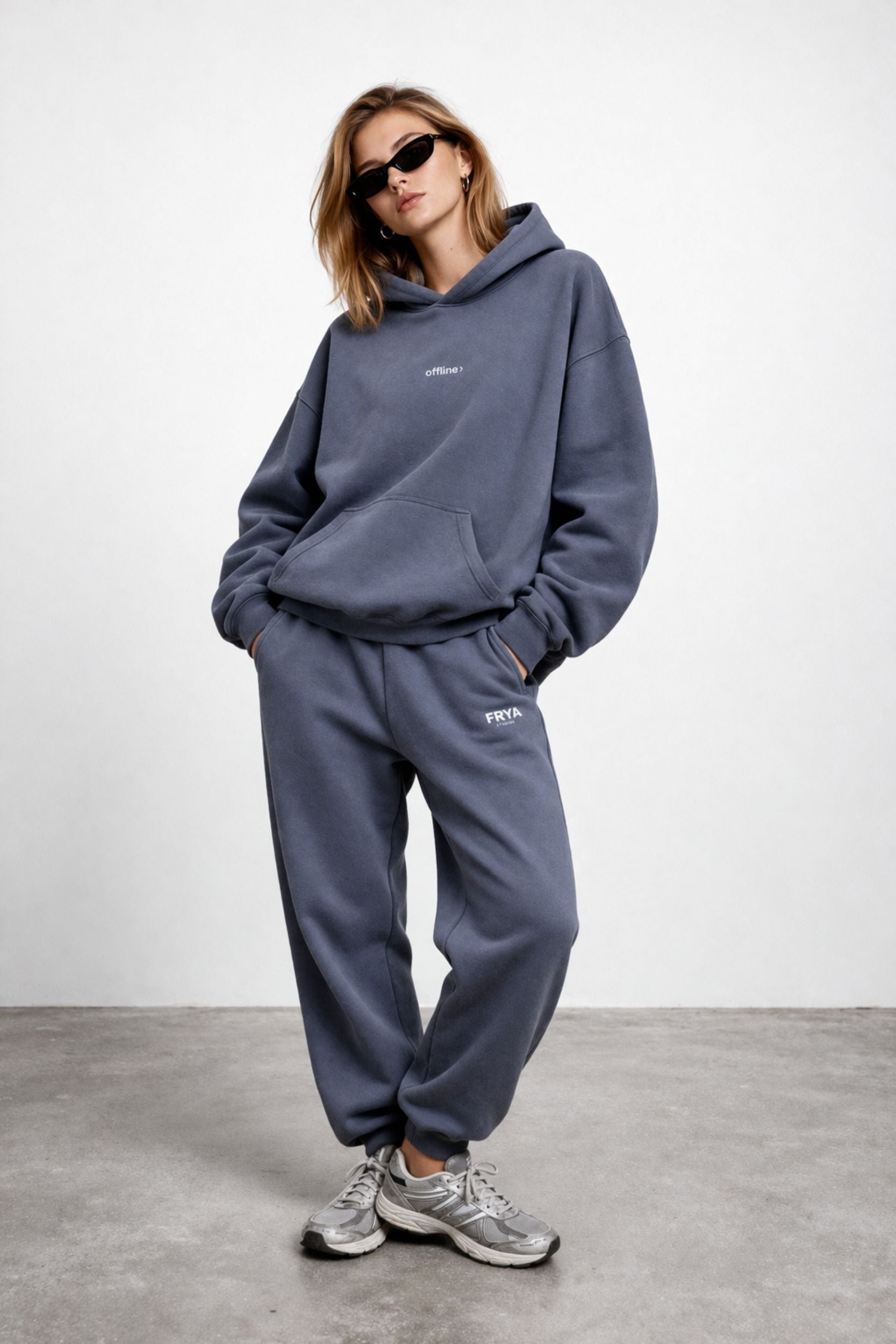 Grey organic cotton hoodie and sweatpants set unisex by FRYA Studios