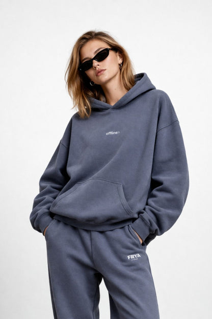 Grey organic cotton hoodie and sweatpants set unisex by FRYA Studios