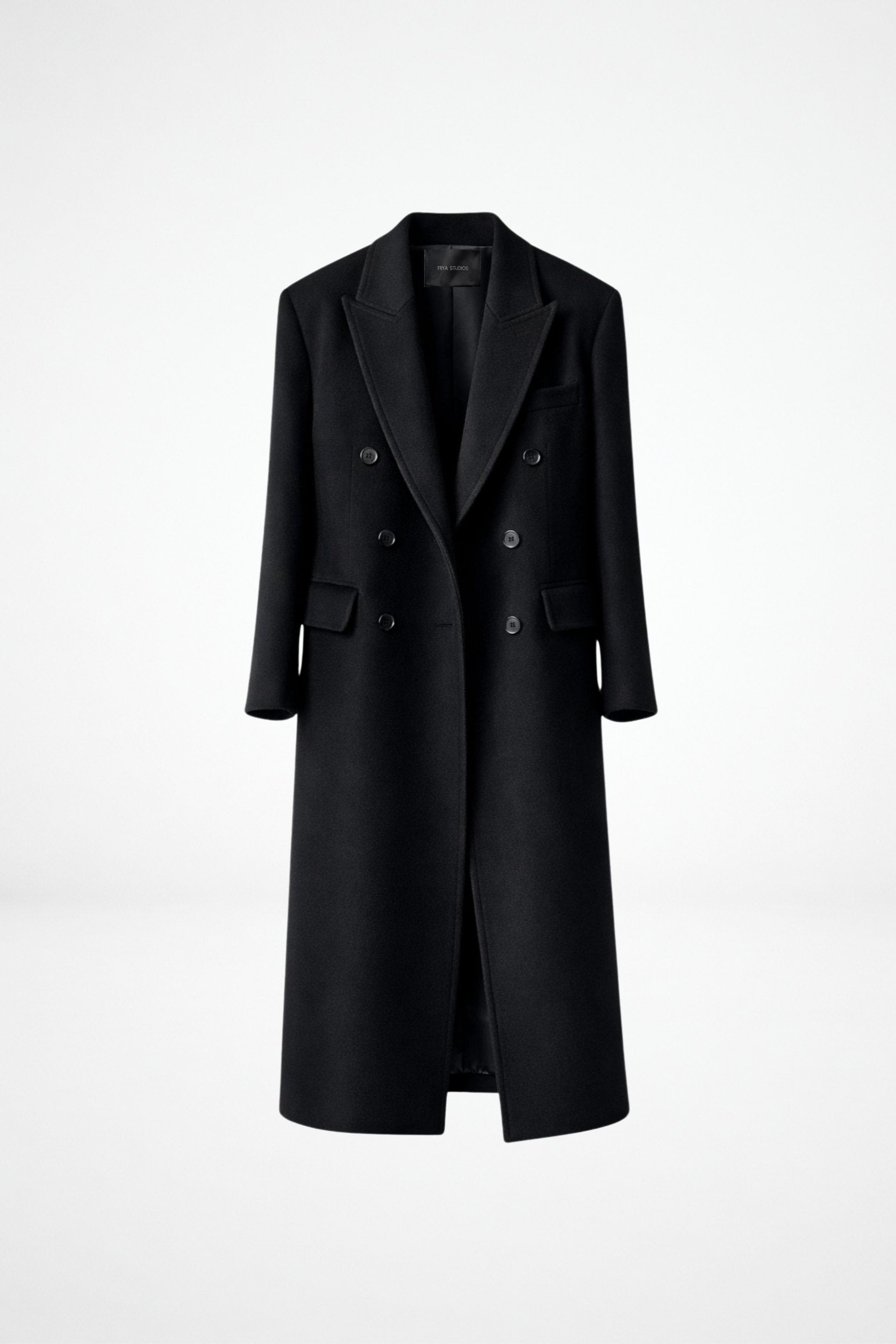 Minimalist timeless cashmere wool coat for women by FRYA Studios