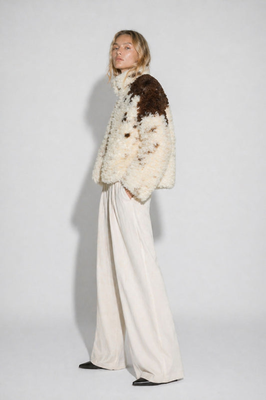 Shearling sheep wool jacket for women with contrast texture by FRYA Studios