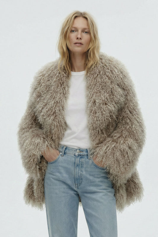 Statement Mongolian lambswool fur coat texture detail by FRYA Studios