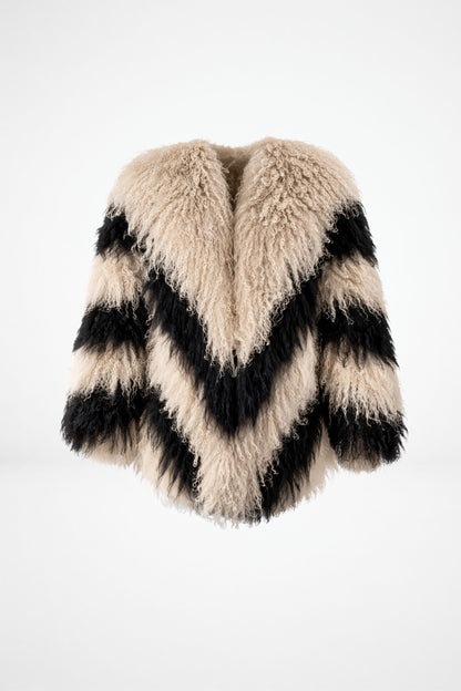 Statement Mongolian lambswool fur jacket with pattern for women by FRYA Studios